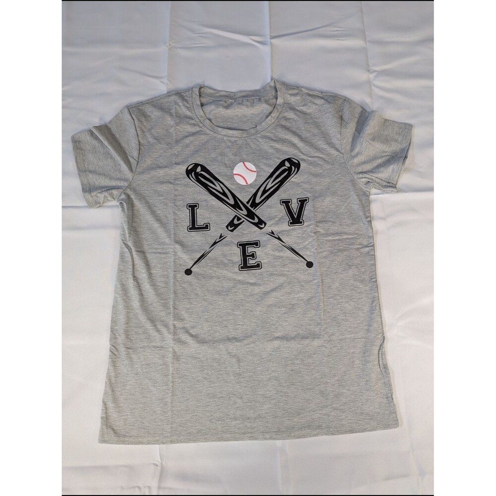Women's Grey 'LOVE' Baseball Graphic Tee